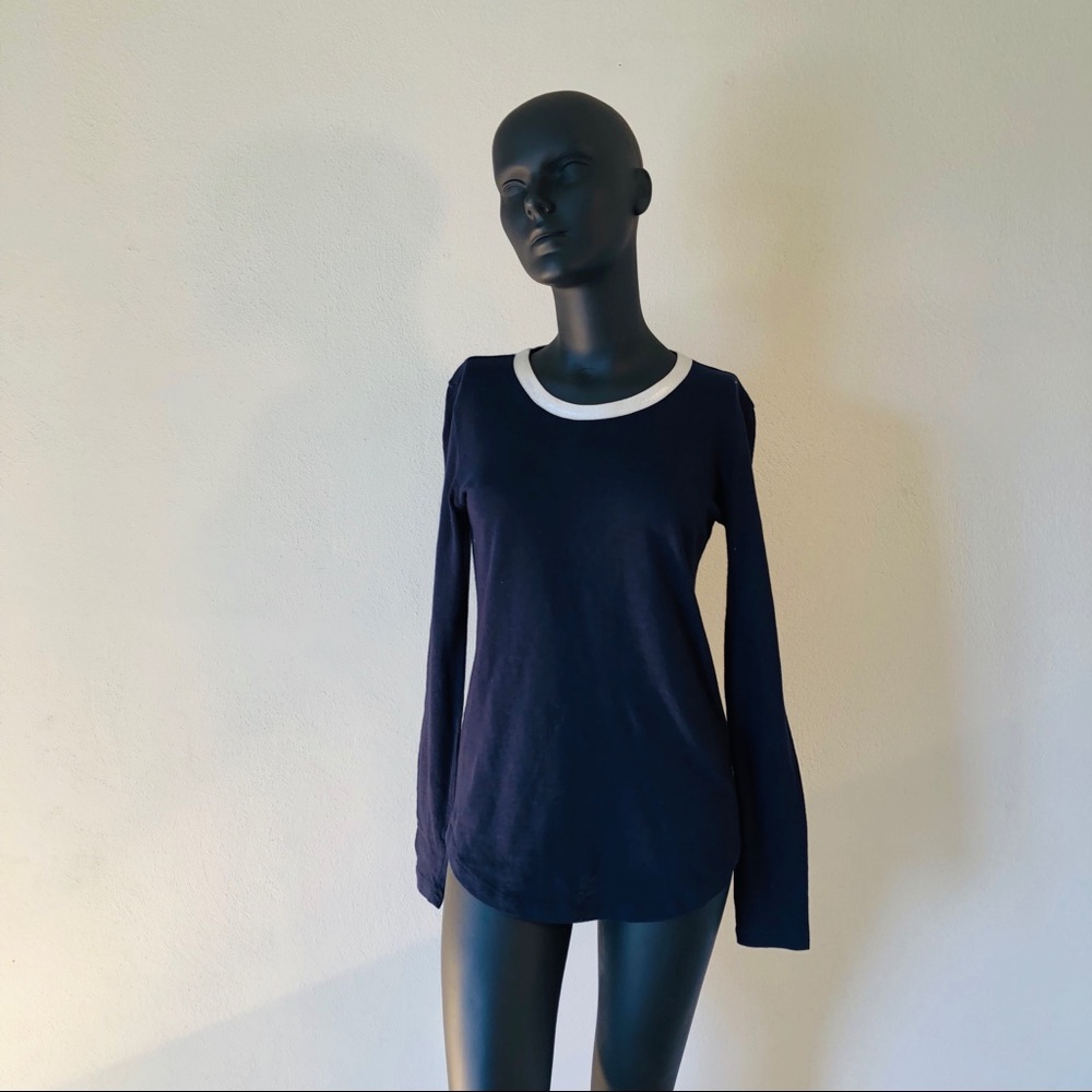 J. Crew Navy T-Shirt w/ Metallic Leather Trim -XS